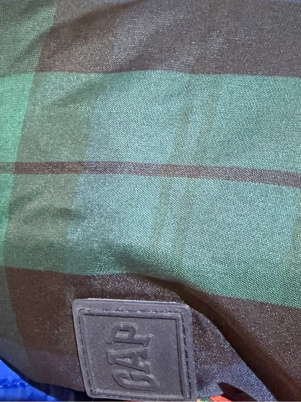 GAP Kids Navy & Green Plaid Fleece-lined Puffer Jacket. Size Large